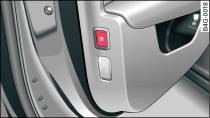 Czołowa strona drzwi kierowcy: przycisk systemu kontroli wnętrza/systemu zabezpieczenia przy holowaniu